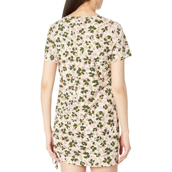 Sanctuary Drawstring T-Shirt Dress Women's Large Tan Floral Pull-On Ruched Side - Picture 2 of 7